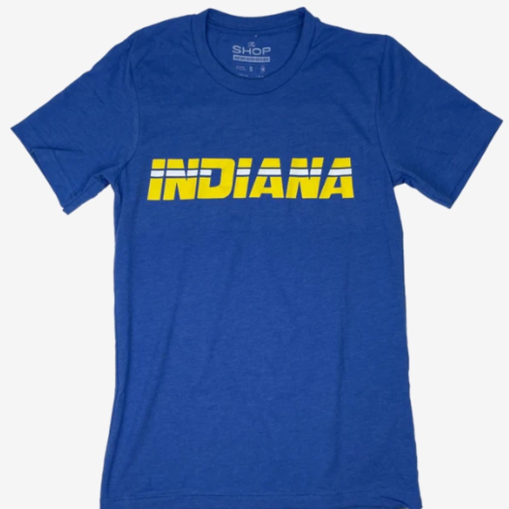 Indiana Vintage-Style Sports Tee 80's Basketball – Blue & Yellow Unisex Fit